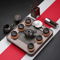 Home Gongfu Tea Set Chicken Wings Wood Tea Tray Solid Wood Purple Sand Teapot Savings Drainage Brief Tea Table Whole Set