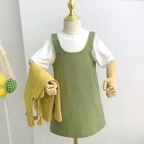 Childrens clothing girls  dresses Summer foreign style solid color wild back strap skirt Middle and small childrens Korean casual fresh skirt