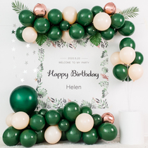 Green forest theme birthday decoration scene arrangement balloon adult children party background wall poster 1