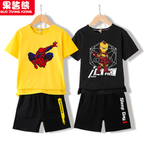 Boy Spider-Man USA Captain clothes short sleeve T-shirt suit Summer summer dress Childrens clothes boy handsome and cool