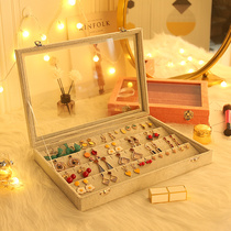 Flannel earrings storage box household jewelry box jewelry box large capacity ring necklace ear jewelry box