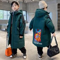 Boys down cotton clothes in length Childrens cotton clothes CUHK Tong Han Edition Boy Winter clothing Thickened Korean Version Cotton Padded Jacket