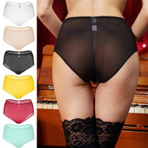 Sexy temptation panties womens transparent high-waisted thin large size briefs mesh gauze abdomen perspective ultra-thin candy color