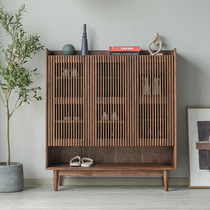 Nordic Black Walnut Wood Modern Minimalist Grille Breathable Shoe Cabinet Pure Solid Wood Daily Style Home Entrance Door Xuan Cabinet Partition