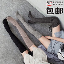 Small cobbler home boots women over the knee sw show thin elastic boots leather 5050 long tube boots thick with autumn and winter Plus