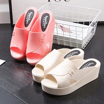 Summer high-heeled womens slippers heeled thick-soled bathroom slippers muffin non-slip comfortable soft waterproof sandals Beach