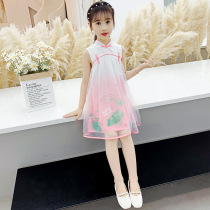 Next win childrens improved cheongsam summer dress girl Hanfu dress foreign style Chinese style hanging net yarn skirt