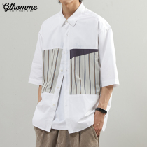 Short-sleeved shirt mens autumn thin loose casual stitching Joker Korean version of the trend handsome black shirt jacket