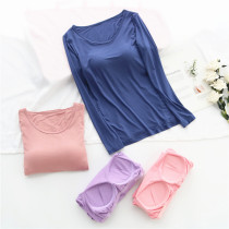 Modale with chest cushion long sleeve blouse with undershirt wearing undershirt free of bra pure color T-shirt can be worn out of sport thin