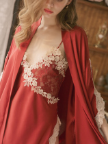 Shangweiman sexy nightdress women Summer thin lace transparent suspenders Hot Ice Silk plus size dressing gown