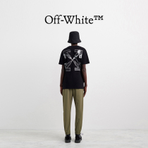 OFF-WHITE Mens Black Caravaggio Oil Painting diagonal Arrow Short sleeves Body Round T-Shirt
