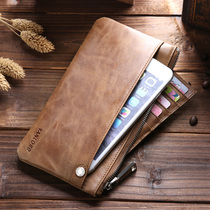 Mens wallet long leather retro cowhide mobile phone clutch bag female Japanese and Korean zipper ultra-thin multifunctional wallet