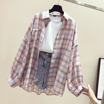 Plaid sunscreen womens 2020 new wild summer very fairy Net red thin coat short shirt long sleeve shirt