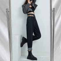 High-waisted loose dad jeans women look thin autumn 2021 new autumn small spring and autumn Haren pants