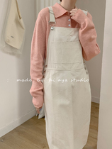 Japanese skirt Mori knee can be sweet salt Platycodon grandiflorum first love beige denim strap skirt loose casual long dress women