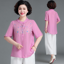 Mom summer suit foreign-made thin short-sleeved top 40-50-year-old womens chiffon shirt two-piece set