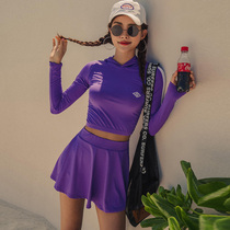 South Korean sports wind swimsuit womens split skirt-style ins and hats with long sleeves conservative and slim swimwear spa swimsuit