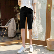 Black five-point pants denim skinny 2021 summer new Korean Net red riding pants elastic high waist