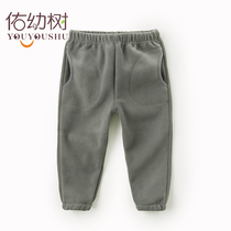 Boys pants plus velvet trousers childrens sports pants 2021 autumn and winter new childrens clothes baby padded knitted casual pants