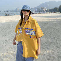 YUCKIDABAI SHIRT WOMAN SUMMER NEW CUTE TEENAGE GIRL JAPAN SMALL BEAR EMBROIDERY LOOSE BIG CODE SHORT SLEEVE SHIRT