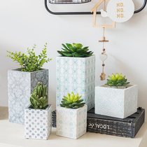Nordic creative cement flower pot Brick pattern Simple retro green plant pot courtyard living room decoration Floor-to-ceiling flower pot ornaments
