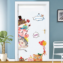 Cute cartoon animal cat childrens room cabinet door sticker bedroom wall decoration background wall sticker self-adhesive