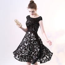 Black evening dress party banquet celebrity temperament host female dress costume 2021 new summer