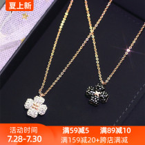 S925 sterling silver black and white double-sided four-leaf clover necklace Female flower clavicle chain short crystal pendant Rose gold necklace