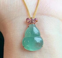 Qincuiyuan Myanmar natural jadeite A goods high ice full green floating flower gourd pendant women's safe pendant 18K gold