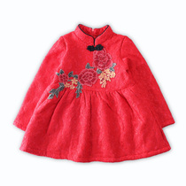 Middle and children 2020 childrens clothing winter style children Tangclothing girl lace embroidered peony qipao with velvety dress