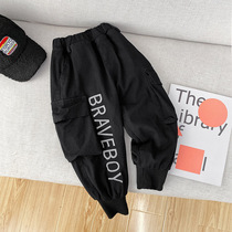 Childrens winter children plus velvet casual pants Korean version of the large childrens overalls 2021 new boys warm pants