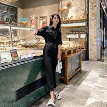 Conjoined pants woman 2021 summer fit new Korean version loose with high waist display slim fit slim tooling long pants one-piece suit pants suit