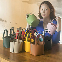 Good-looking can hold leather chao good semi-hand-sewn vegetable basket mini14cm leather leather bucket bag mini