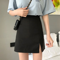 Large size womens black skirt fat mm slim a short skirt fat sister split slightly fat girl wear cross