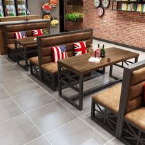 Commercial industrial wind deck sofa retro bar restaurant wrought iron barbecue hot pot restaurant clear bar table and chair combination customization