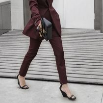 Z boss RO Burgundy basic wool suit pipe pants spring and summer slim suit nine points pencil pants women