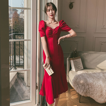 Wine red toast dress bride 2021 new temperament thank you banquet wedding fish tail small dress skirt slim slim summer