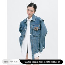 BLACKBB Designer Loose Labeling Deconstructed Denim Jacket Women Solid Color Stereo Asymmetrical Splice Top