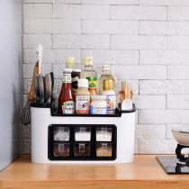 Multi-function kitchen shelf combination knife holder Desktop storage rack Plastic seasoning box seasoning tank bottle set Simple