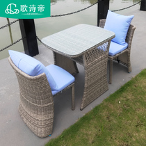 Balcony Small Table Chair Patio Outdoor Rattan Chairs Tables and chairs Rattan Furniture Leisure Table and chairs Three sets Balcony Nets Red Home