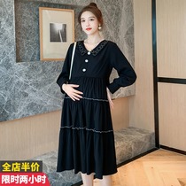 Pregnancy Woman Dress Autumn Winter Style Dress dress Long sleeves sweet and beautiful Fashion Style Ocean Gas Skirt Tide Spicy Mother Over Knee Long Skirt not to be Pregnant