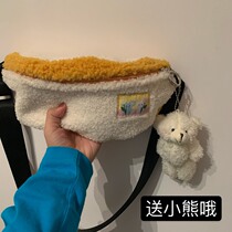  Tuku bungee with single product plush lamb hair womens bag waist bag autumn and winter new mobile phone messenger bag