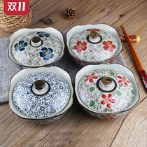 Pickle bowl with lid Household bowl ceramic round bowl large medium and small ceramic bowl with lid with lid can L