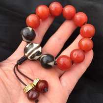 Natural Old Pit Tomatoes Red Manau Round Pearl Bracelet Tiger Veins Sky Beads Handstring Multi-Treasure Bracelet Holding National Hand Accessories