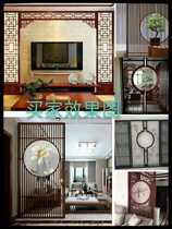 Chinese style wooden screen yarn painting entrance entrance partition solid wood grate hollow living room mahogany board TV background