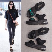 Net Red Water Drill Sandals Women 2021 Summer New Fashion Slope with Roman Shoe Supper Sole Beach Shoes and Chains