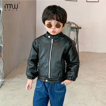 Handsome boy leather jacket Jacket Locomotive jacket blouse Jacket Blouse for children Ocean Gas Fairy Clothing Trendy Spring Autumn Jacket