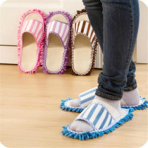  Coral velvet floor wiping slippers Striped machine washable floor wiping slippers Clean wiping Chenille linen lazy mopping slippers