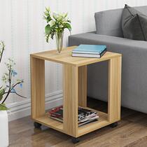 Pulley Small and medium-sized solid wood side table Square side mobile hotel living room with wheels Household side table Small coffee table