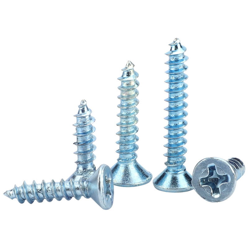 Flat head self-tapping screw Cross countersunk head screw Wooden tooth screw Blue-white zinc plated hard M3M4M5M6